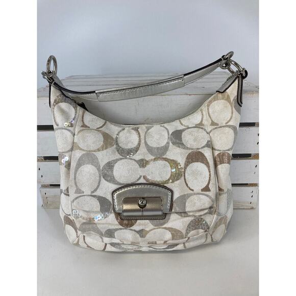 COACH 19340, LARGE WHITE MULTI SIGNATURE CANVAS SHOULDER BAG - Picture 2 of 11